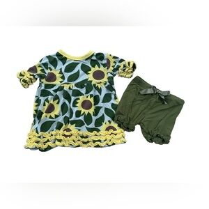 Kickee Pants Size 6-12 Months Sunflower Dress and Shorts Bamboo Outfit
